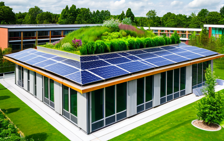 **
"A modern school building with solar panels seamlessly integrated into the roof and facade, surrounded by a lush green roof garden. Children are learning about plants in the garden. Interactive displays inside show real-time energy usage. Fully clothed students in appropriate attire. Safe for work, family-friendly, professional architecture photography, perfect anatomy, natural proportions, high quality, environmental education theme, sustainable building design."
**