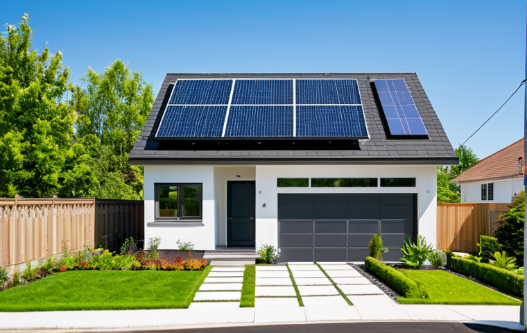 에너지 포지티브 건축의 커뮤니티 참여 모델 - Suburban Energy-Positive Home**

"A modern, two-story suburban home with integrated solar roof tiles...