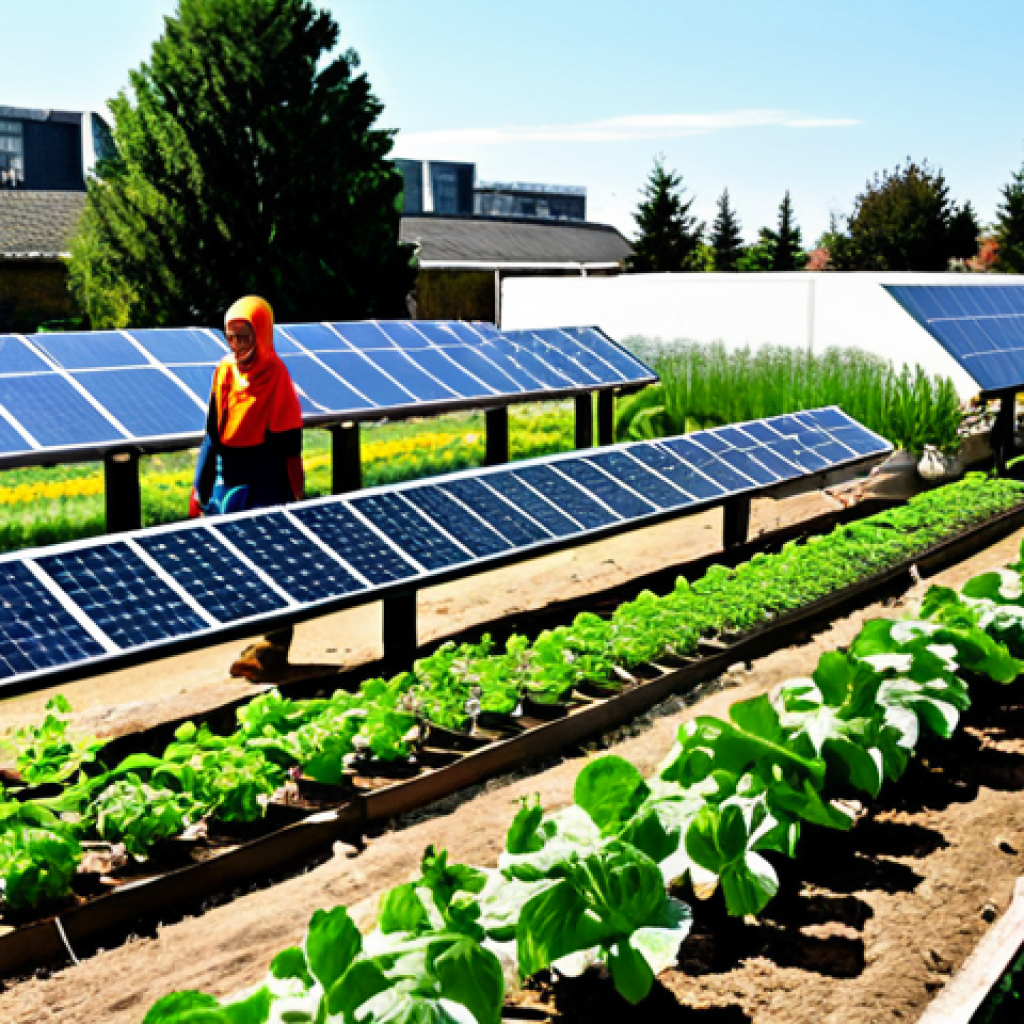 에너지 포지티브 건축과 커뮤니티의 참여 - Community Garden Powered by Solar Energy**

"A vibrant community garden next to a modern, energy-pos...
