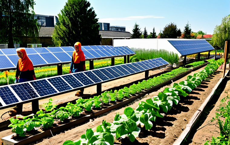에너지 포지티브 건축과 커뮤니티의 참여 - Community Garden Powered by Solar Energy**
"A vibrant community garden next to a modern, energy-pos...