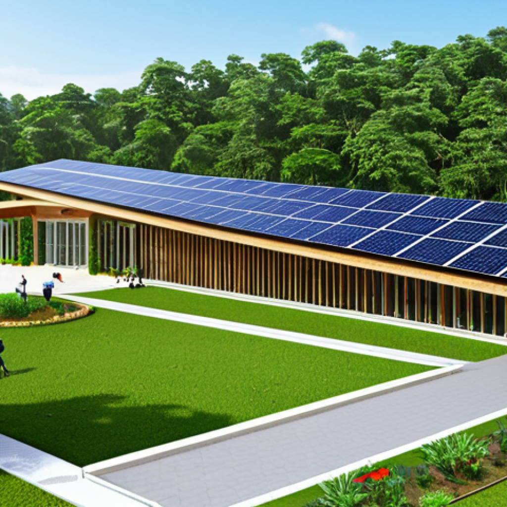 에너지 포지티브 건축과 지역 사회의 역할 - Community Center with Solar Panels**
"A vibrant community center building with integrated solar pan...