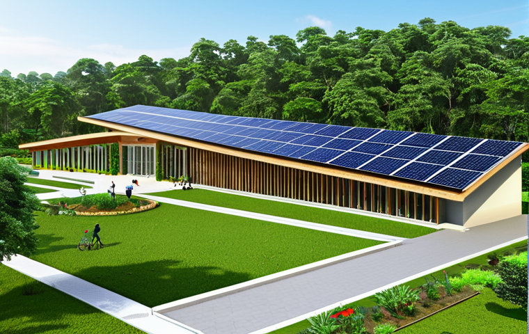 에너지 포지티브 건축과 지역 사회의 역할 - Community Center with Solar Panels**

"A vibrant community center building with integrated solar pan...