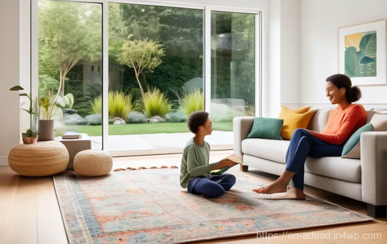 에너지 포지티브 건축에 적합한 HVAC 시스템 - Image Prompt 1: Geothermal Comfort in a Modern Living Space**