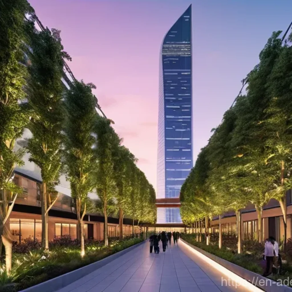 에너지 포지티브 건축의 정책적 성공 사례 - **Prompt:** A sleek, modern energy-positive skyscraper standing tall in a vibrant, futuristic city s...