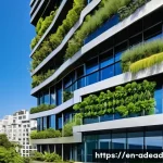 에너지 포지티브 건축과 환경 정책의 미래 - **Prompt:** A breathtaking, ultra-modern skyscraper stands tall against a clear blue sky, its entire...