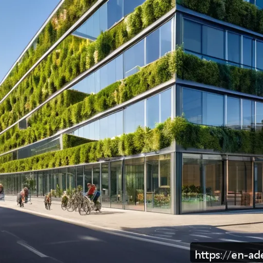 에너지 포지티브 건축과 복합 용도 개발 - A futuristic urban net-positive energy building exterior during golden hour, featuring integrated so...