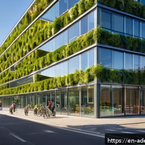 에너지 포지티브 건축과 복합 용도 개발 - A futuristic urban net-positive energy building exterior during golden hour, featuring integrated so...